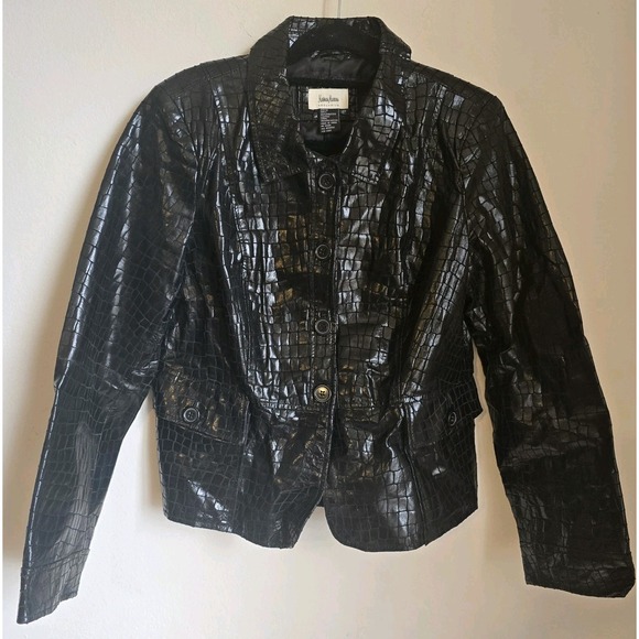 Neiman Marcus Jackets & Blazers - Vintage Neimam Marcus Y2K Faux Alligator Black Leather Jacket Size 12